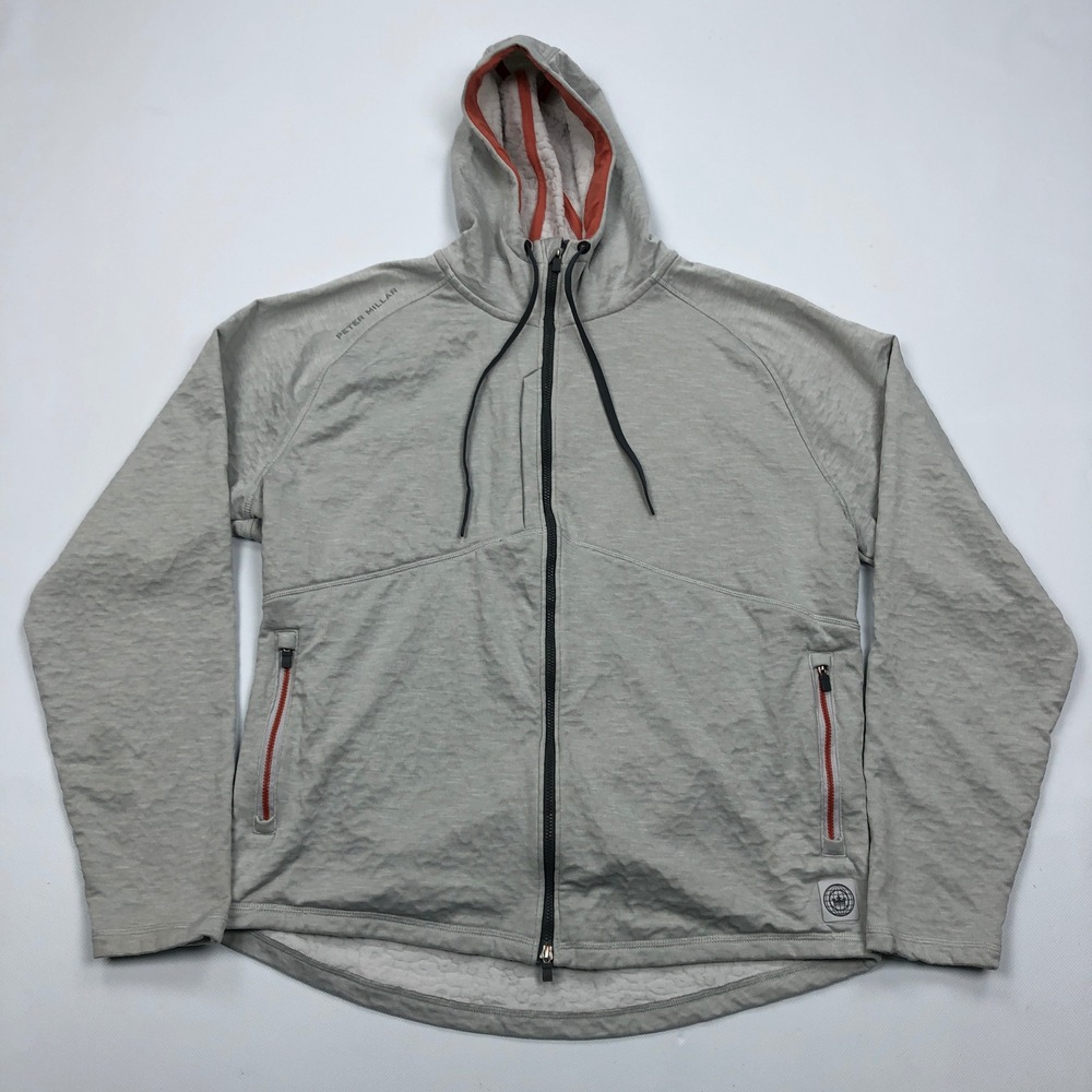 Peter Millar Mens Eclipse Performance Hoodie Full Zip Grey Size Large